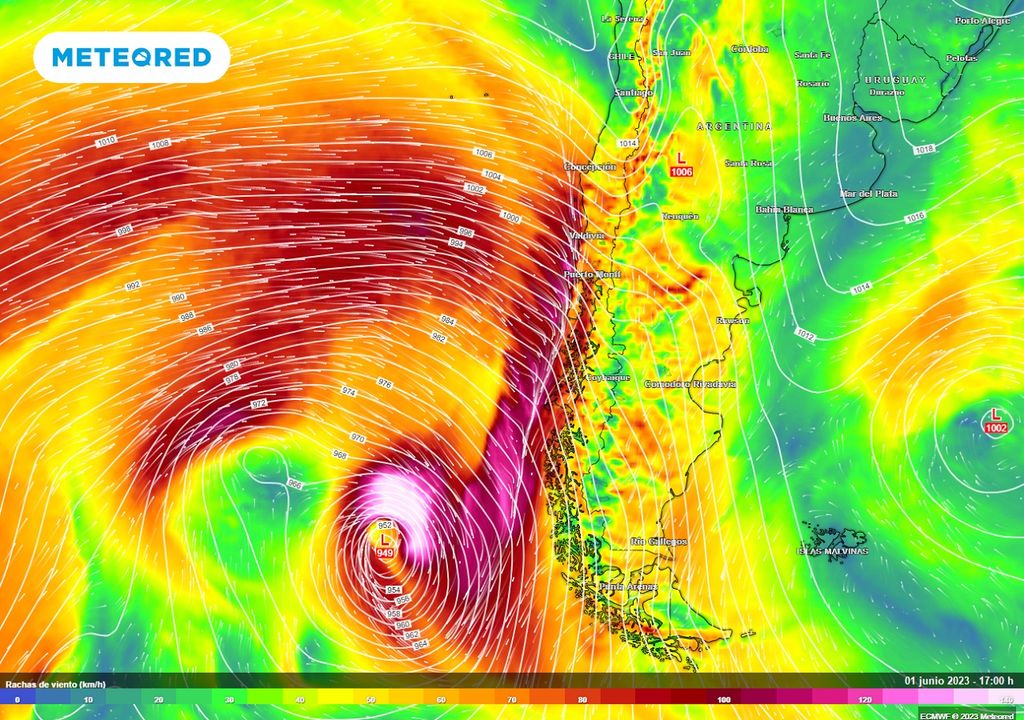 rachas de viento previstas; modelo ECMWF rachas de viento previstas; modelo ECMWF