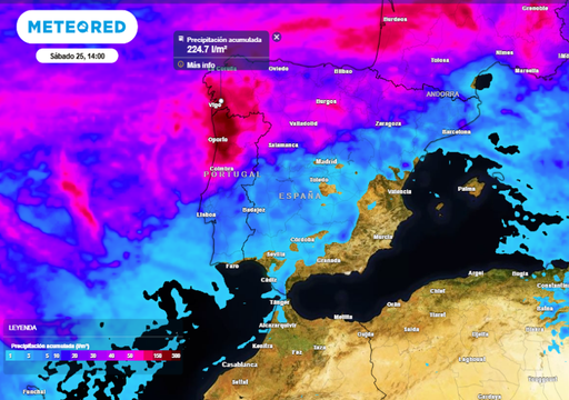 Temporal, borrascas y frentes atlánticos en zonas peninsulares de esta semana: río atmosférico de humedad hacia Galicia