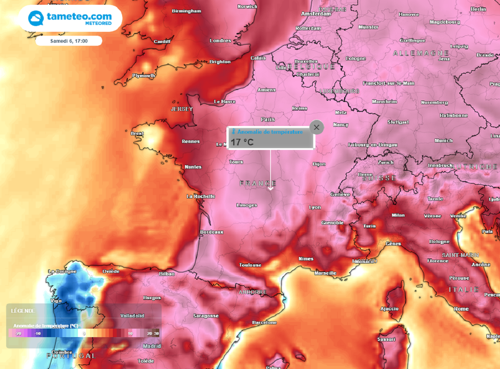 Entre vendredi et samedi, les températures de l'après-midi seront parfois situées plus de 15°C au-dessus des normales de saison ! Entre vendredi et samedi, les températures de l'après-midi seront parfois situées plus de 15°C au-dessus des normales de saison !