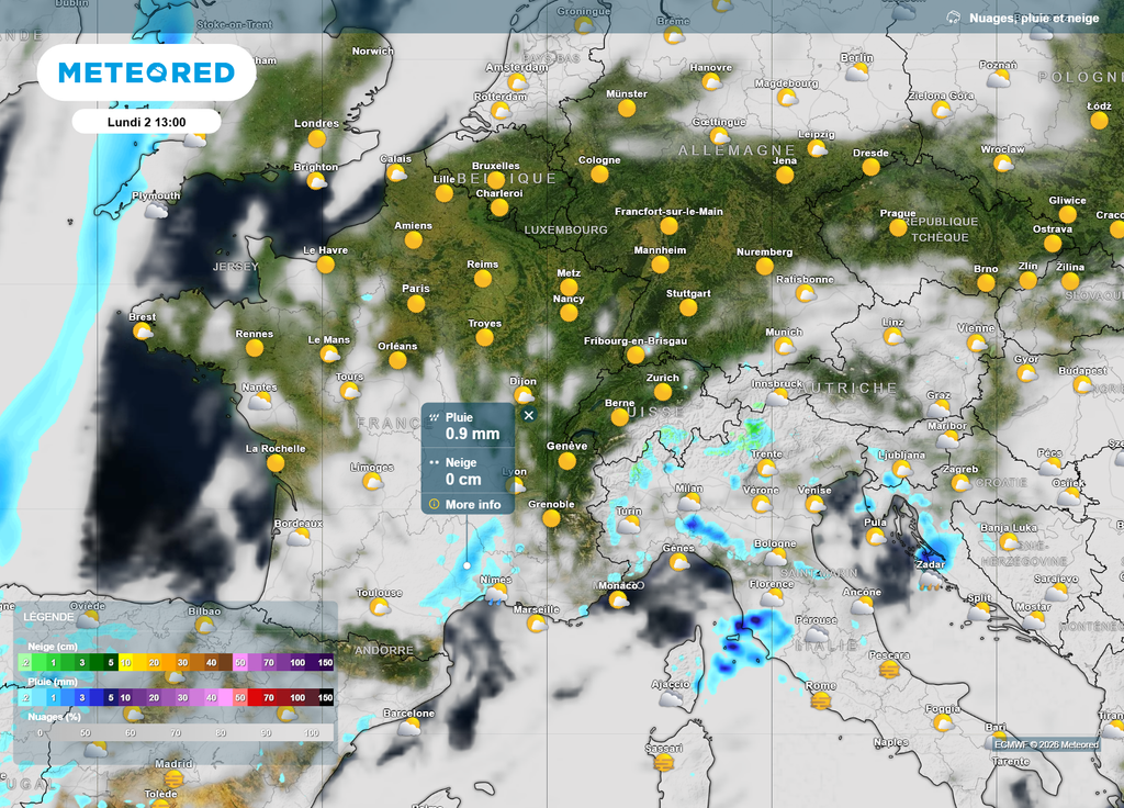 Lundi après-midi, le risque d'averses se cantonnera au Sud-Est du pays, notamment du Languedoc aux Cévennes.