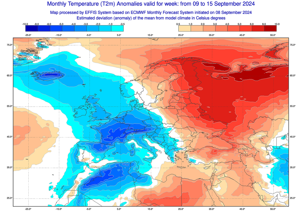 Avec une anomalie approchant localement des -5°C par rapport à la normale, cette semaine s'annonce remarquablement fraîche pour la saison. Avec une anomalie approchant localement des -5°C par rapport à la normale, cette semaine s'annonce remarquablement fraîche pour la saison.