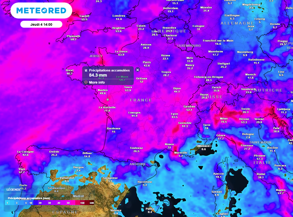 Les cumuls de pluies seront conséquents au cours des prochains jours, y compris dans le sud-est.