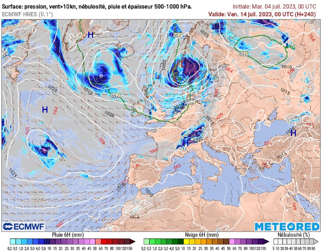 En fin de semaine prochaine, l'anticyclone des Açores devrait regonfler, annonçant un week-end du 14 juillet chaud et sec.