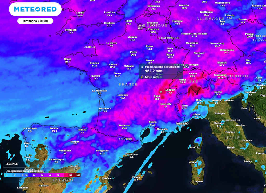 Les cumuls de pluies seront localement importants au cours des prochains jours (modèle ECMWF).