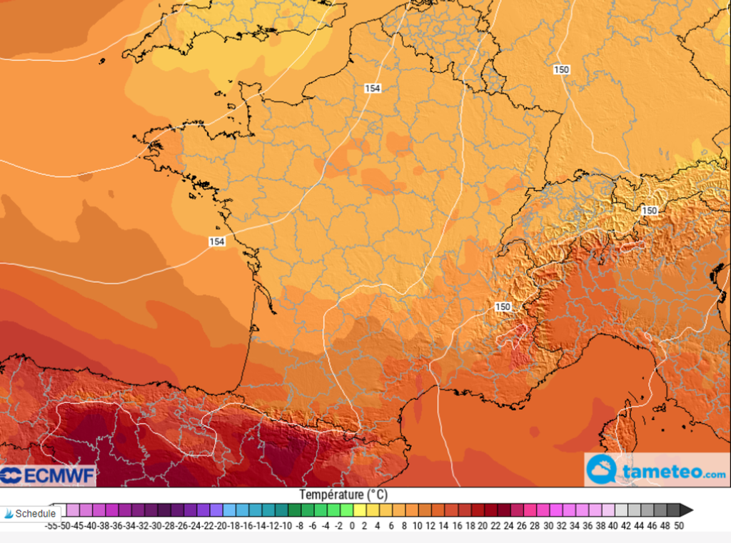 Prévisions des températures pour ce samedi 28 août 2021.