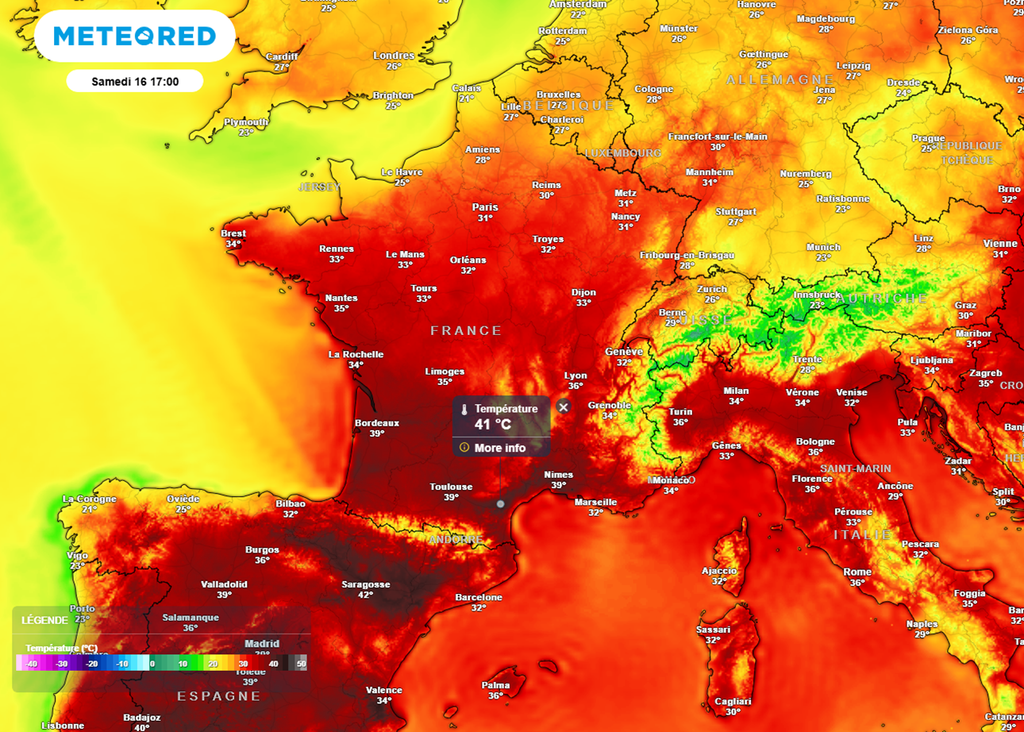 Samedi après-midi, des pointes à plus de 40°C sont attendues dans le quart sud-ouest.