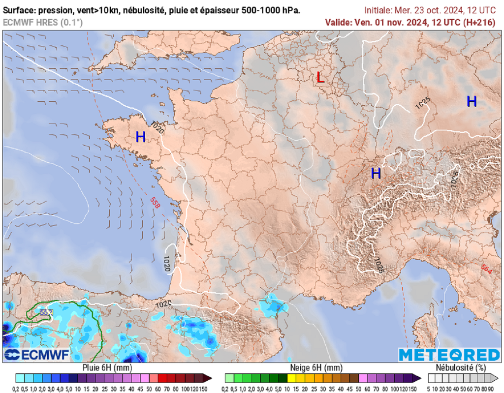 Le mois de novembre débutera dans le calme, avec même un temps agréable pour la Toussaint (modèle ECMWF).
