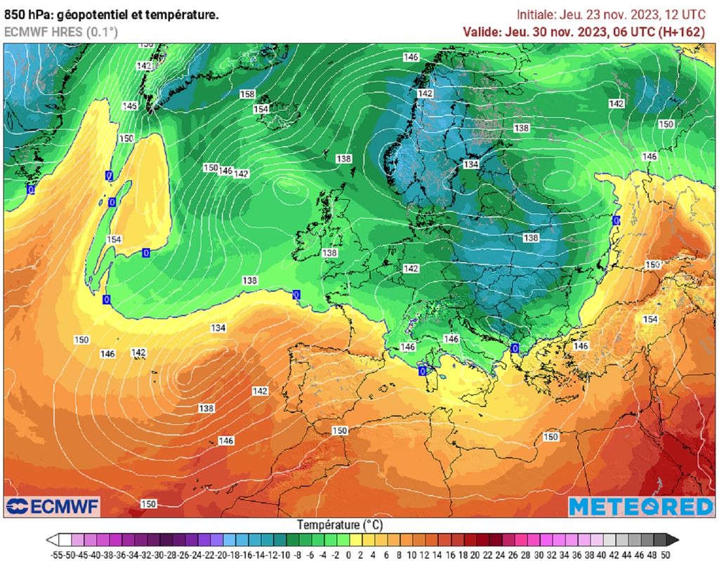 En deuxième partie de semaine prochaine, l'air doux tentera de revenir par le sud-ouest tandis que l'air froid résistera au nord-est...