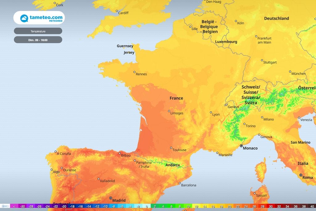 Carte des températures - Dimanche 16h Carte des températures - Dimanche 16h
