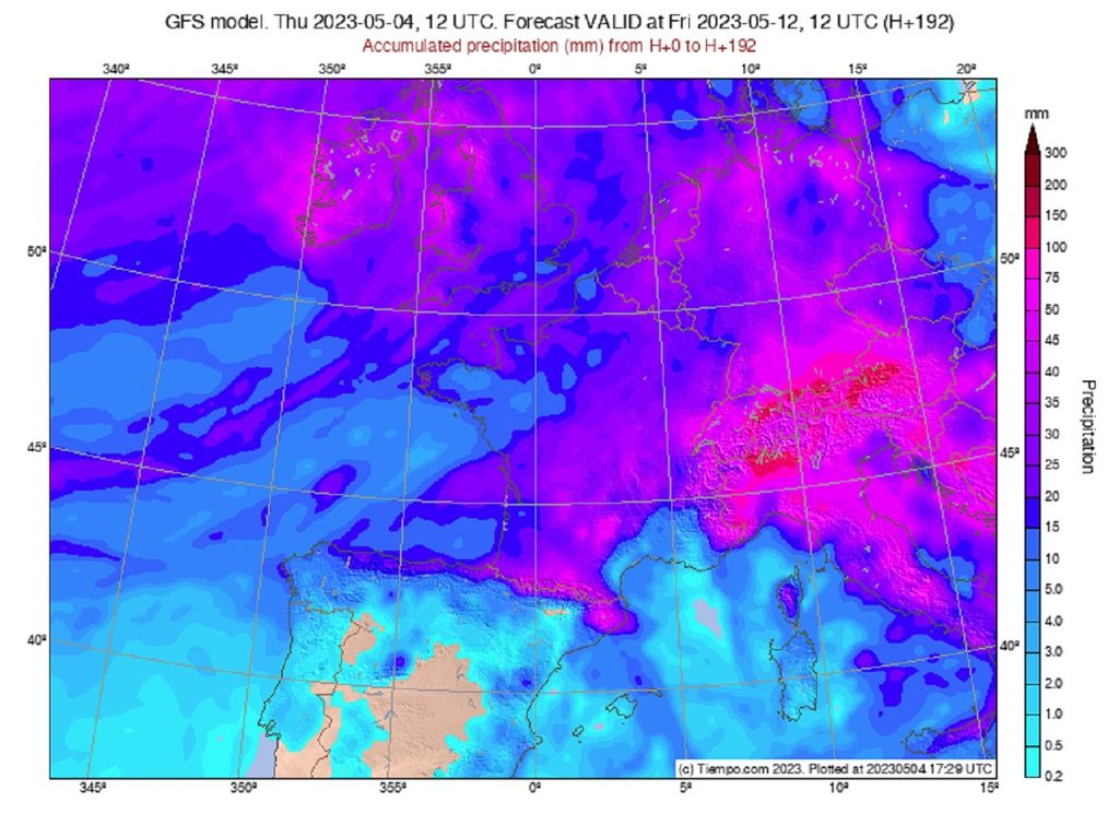 Selon le modèle GFS, les précipitations s'annoncent copieuses sur les trois quarts du pays la semaine prochaine. Selon le modèle GFS, les précipitations s'annoncent copieuses sur les trois quarts du pays la semaine prochaine.