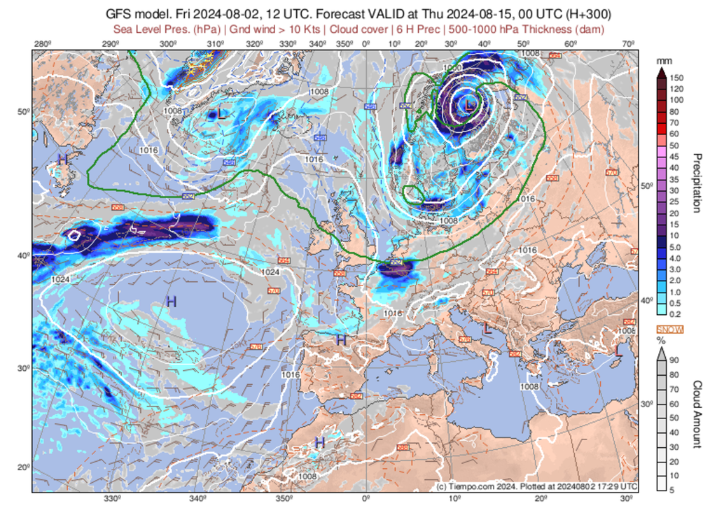 Le temps pourrait être perturbé durant le week-end du 15 août, ce selon le modèle américain GFS.