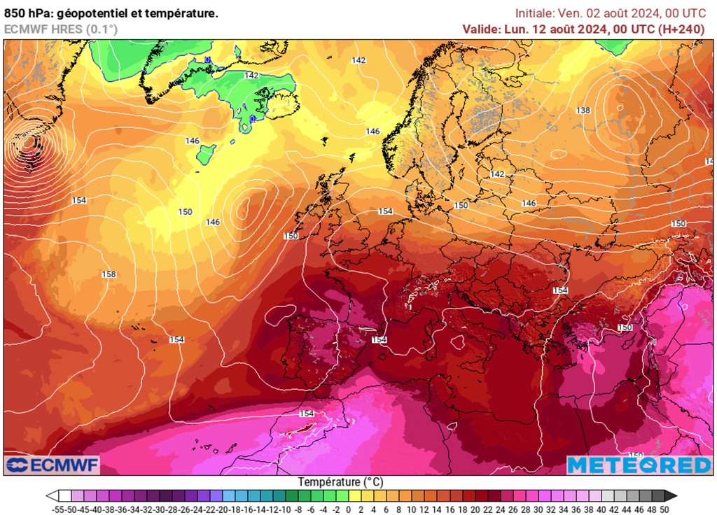 Le modèle européen opte pour l'arrivée d'un air très chaud sur la France d'ici le 15 août.