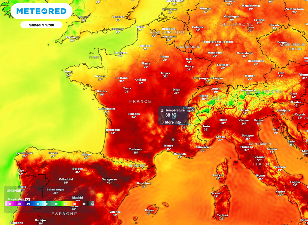 La 51ème vague de chaleur en France depuis 1947 pourrait atteindre son paroxysme entre vendredi et samedi, avec des pointes à 40°C possibles au sud. La 51ème vague de chaleur en France depuis 1947 pourrait atteindre son paroxysme entre vendredi et samedi, avec des pointes à 40°C possibles au sud.