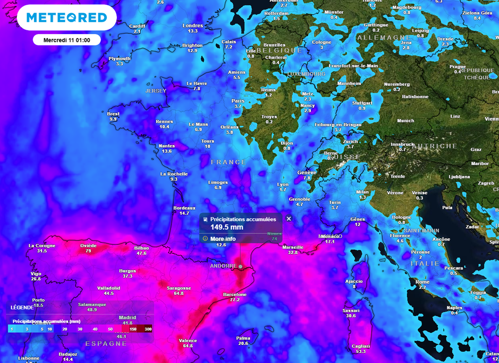 Les précipitations seront parfois conséquentes ces prochains jours dans le sud du pays.