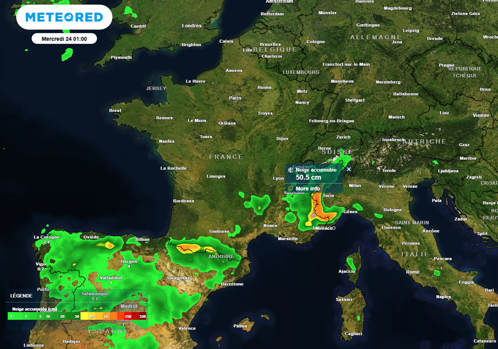 Jusqu'à Noël, les chutes de neige se limiteront principalement au sud des Alpes et aux Pyrénées.
