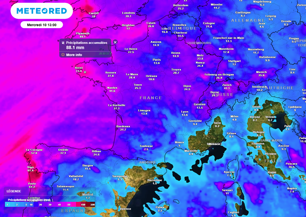 Les perturbations s'enchaîneront ces prochains jours, en particulier dans l'ouest.