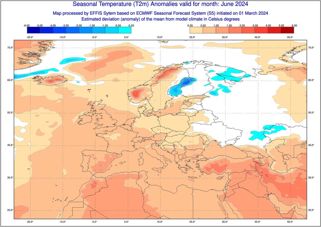 Le premier mois de l'été s'annonce plus chaud que la normale sur l'ensemble du territoire (modèle ECMWF).