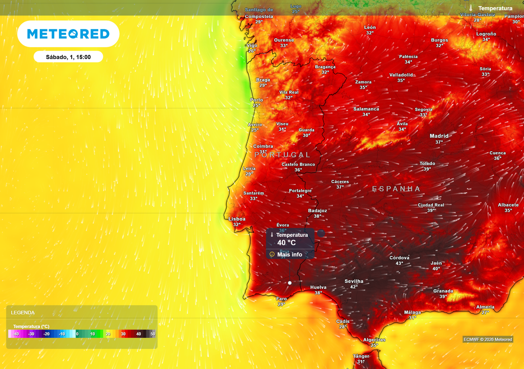 O primeiro dia de agosto será marcado por uma subida generalizada das temperaturas, com máximas próximas dos 40 °C no interior do Algarve e no Baixo Alentejo.
