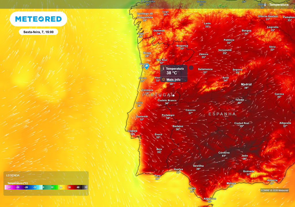 Temperatura A formação de uma crista anticiclónica favorece a estabilização do tempo e uma recuperação gradual das temperaturas entre quinta e sexta-feira.