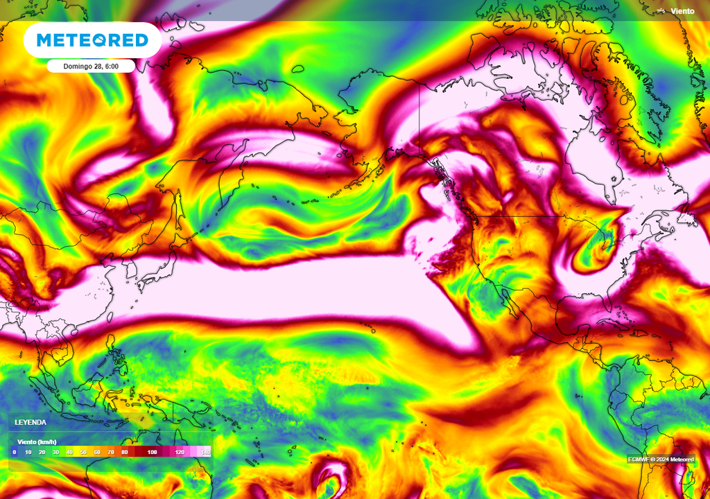Potente corriente en chorro polar sobre el Pacífico Norte