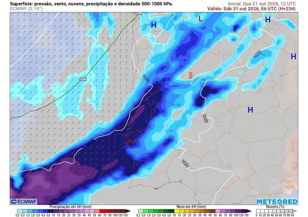 O cenário atual do ECMWF aponta para uma frente fria mais ativa a atravessar Portugal no dia 31, com possibilidade de chuva mais generalizada e abundante. A distância temporal exige, contudo, cautela quanto à sua trajetória e intensidade.