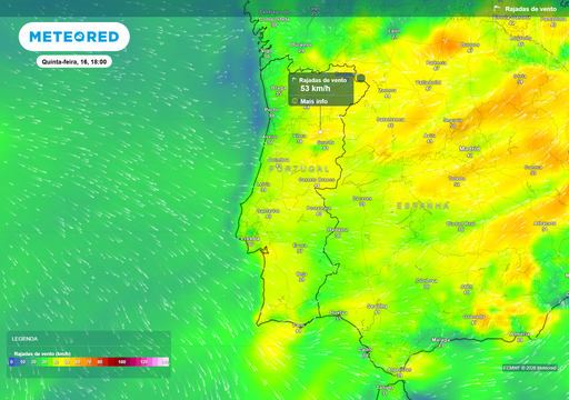 Tend&ecirc;ncia do tempo para 10 dias em Portugal: rajadas de vento acima dos 50 km/h, chuva fraca e temperaturas em mudan&ccedil;a