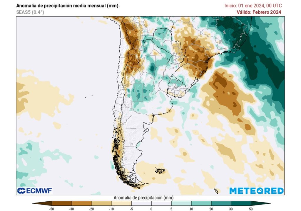 anomalía precipitación Chile ECMWF anomalía precipitación Chile ECMWF