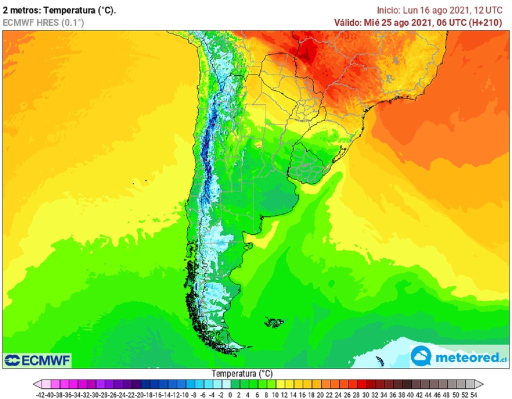 temperatura prevista a 2 m modelo ecmwf