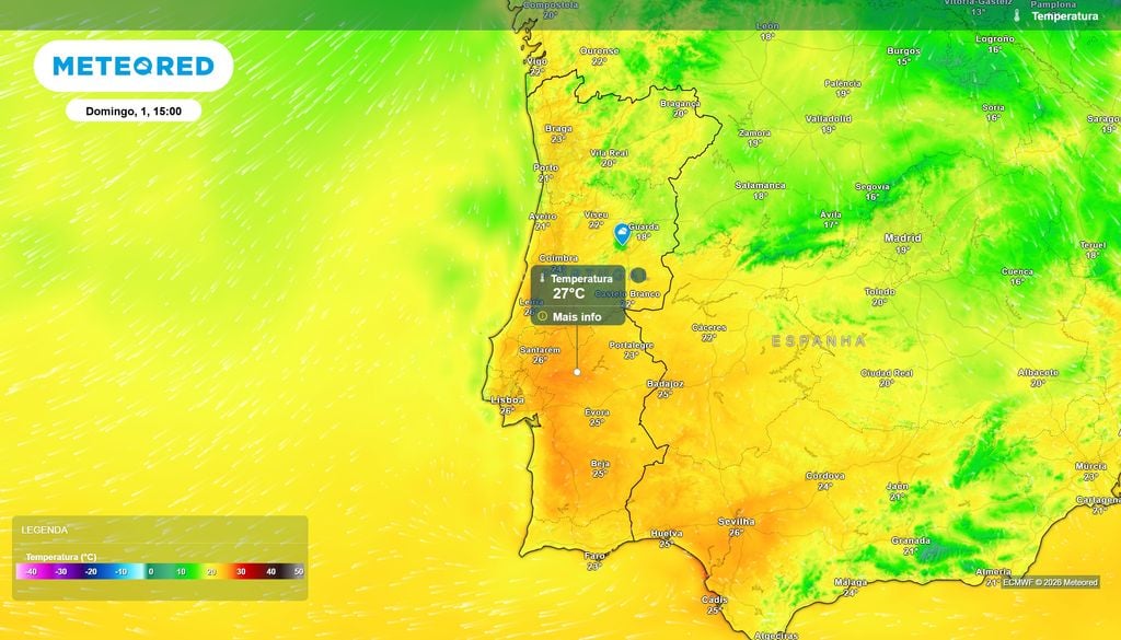 Novembro começa com uma tarde pouco outonal, grande parte das capitais de distrito poderá superar os 20 ºC, com máximas entre 24 e 26 ºC em vários locais do Centro e Sul.