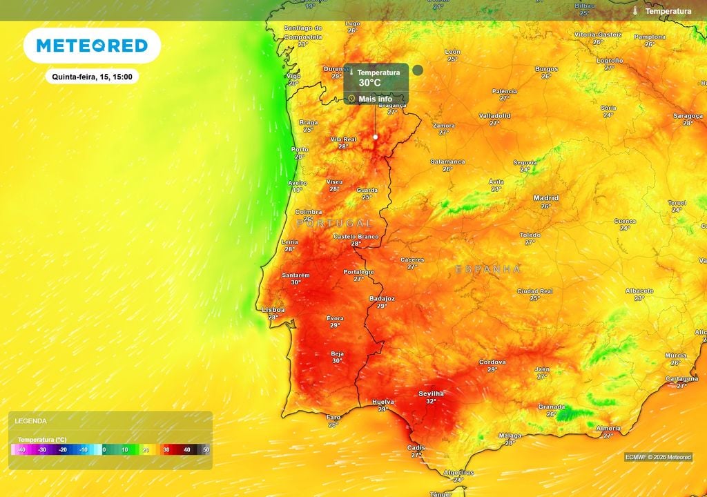 O calor ainda resiste esta quinta-feira, com vários locais do interior a aproximarem-se dos 30 ºC, enquanto o litoral Norte e Centro permanece mais ameno.