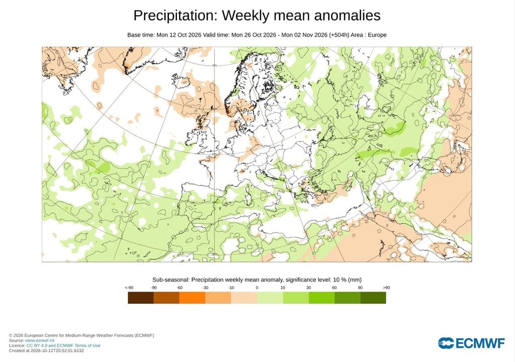 Octubre se despedirá con una continuidad de las lluvias, aunque con anomalías menos marcadas y una situación atmosférica indefinida.