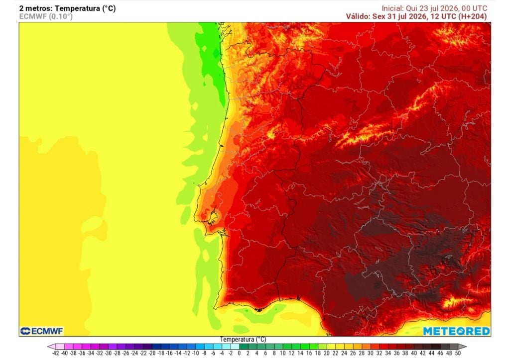 temperatura à superfície Depois de alguns altos e baixos, espera-se uma breve recuperação das temperaturas na sexta-feira, dia 31 de julho.
