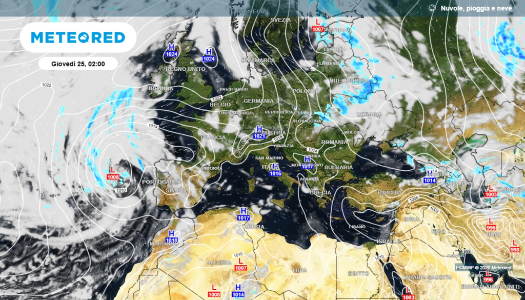Sull'Europa si sta imponendo una struttura anticiclonica subtropicale di matrice nordafricana che, notoriamente, non presenta valori di pressione elevati al suolo, ma che fa registrare geopotenziali molto alti.
