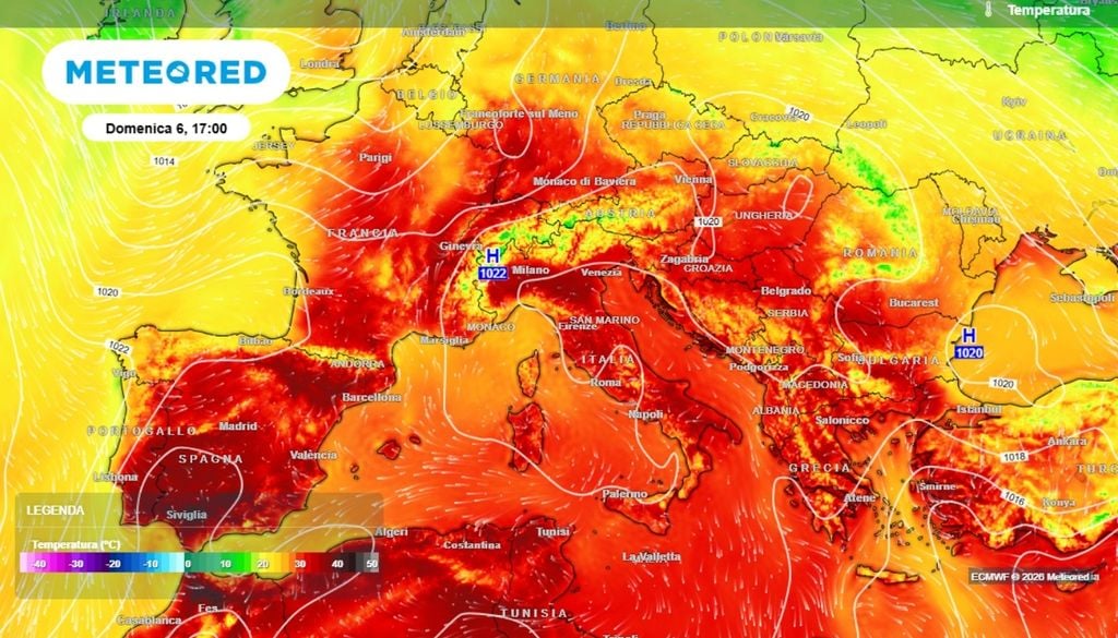 Come è possibile vedere anche dalle temperature massime previste per domenica prossima, 5 settembre, la prima decade di settembre sarà comunque un prolungamento dell'estate meteorologica 2026, con caldo ancora marcato e, complessivamente, scarse precipitazioni, salvo casi isolati, soprattutto in prossimità dei rilievi settentrionali e appenninici. ECMWF MeteoRed