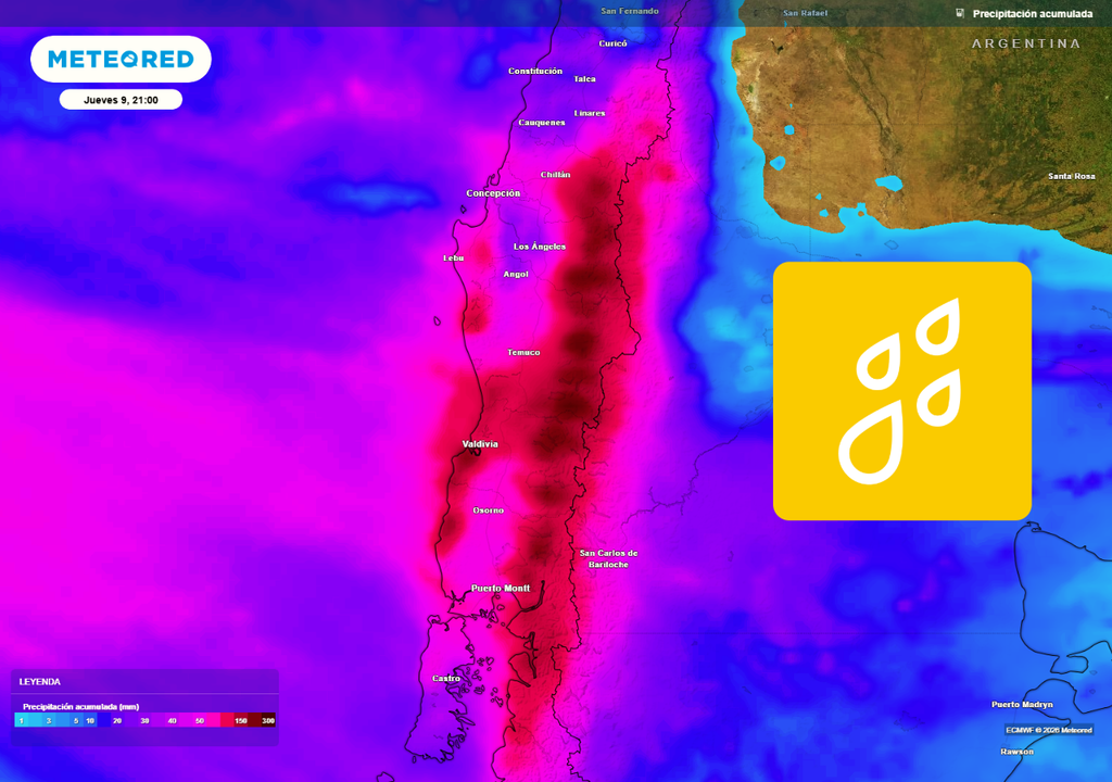 El río atmosférico aumentará las lluvias que un sistema frontal dejará sobre Chile durante la próxima semana. El frente llegará con isoterma cero alta, situación que podría producir crecidas rápidas de ríos.