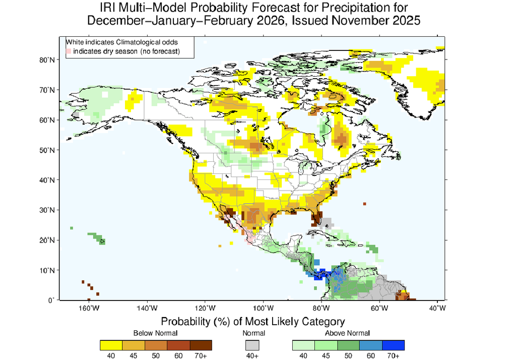 Anomalía de precipitaciones para invierno - Multimodelo IRI