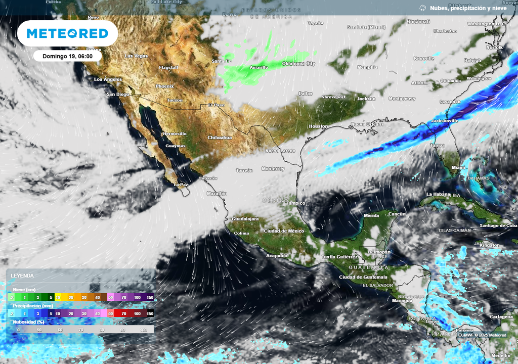 Modelo de pronóstico ECMWF, muetra variables como nubosidad, lluvias y viento. Modelo de pronóstico ECMWF, muetra variables como nubosidad, lluvias y viento.