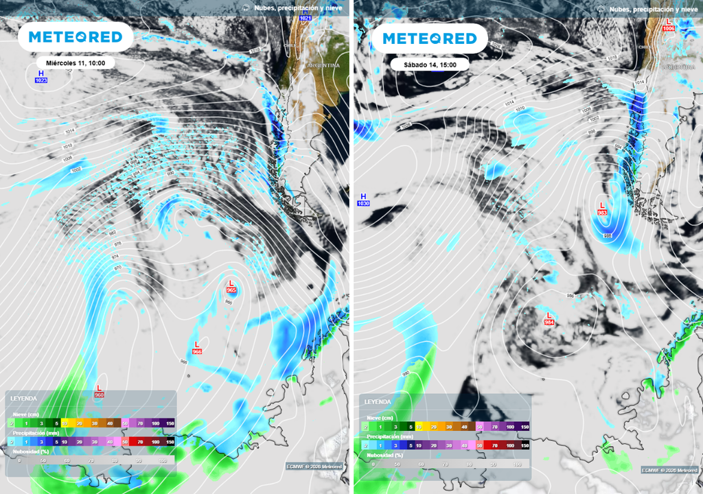 La vaguada de aire frío permanecerá presente sobre el océano Austral, extendiéndose hacia el océano Pacífico. Las bajas presiones y el contraste térmico darán vida a una serie de bandas frontales que cruzarán por el país durante esta semana, dejando más de 100 mm acumulados en algunas zonas del sur y Patagonia.