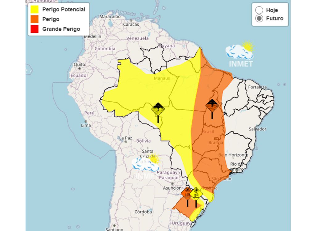 INMET emite alertas amarelo e laranja para 16 estados brasileiros.