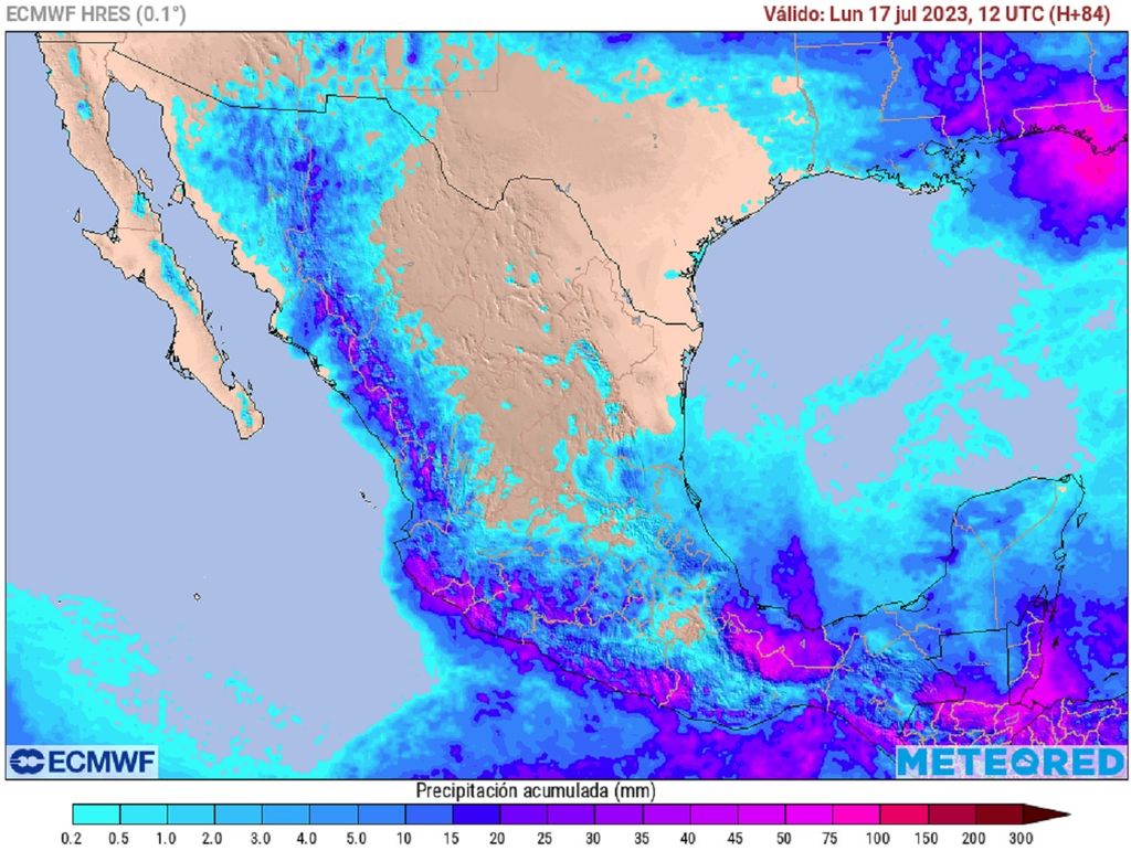 Modelo ECMWF - Acumulado de lluvias en milímetros