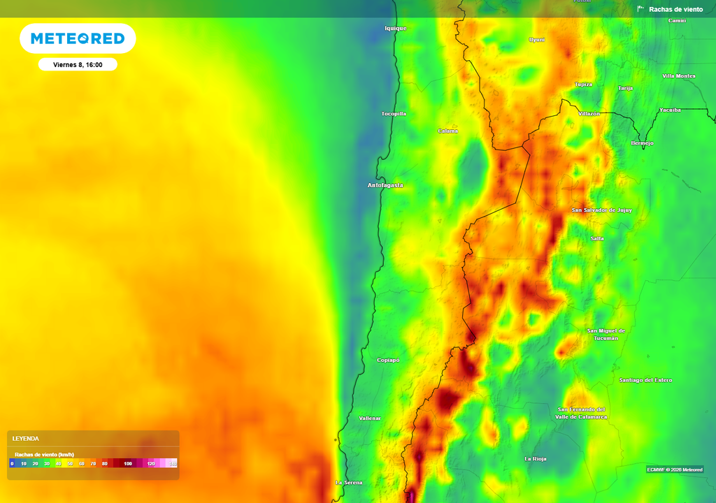 Fuertes rachas de viento se esperan en el norte de Chile.