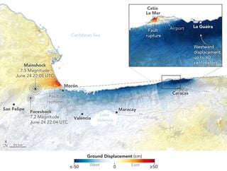 Los terremotos de Venezuela desplazaron el terreno hacia el este y el oeste en la costa norte del pa&iacute;s