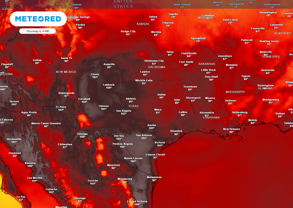 Forecast temperatures for Thursday afternoon shows 90s and 100s for most of Texas.