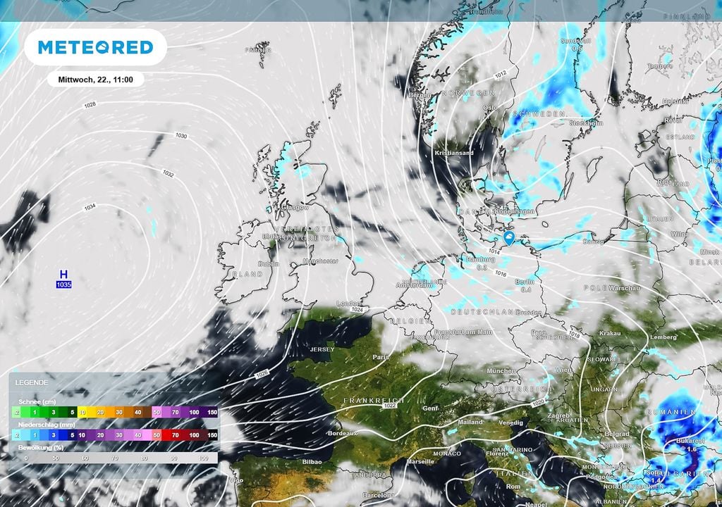 Wolken, Deutschland, Regen Eine große Wolkendecke zieht sich - getrieben durch einen beständigen Windstrom aus Nordwesten - über Deutschland in der kommenden Woche. Vereinzelt können sich Lücken für die Sonne einreißen.