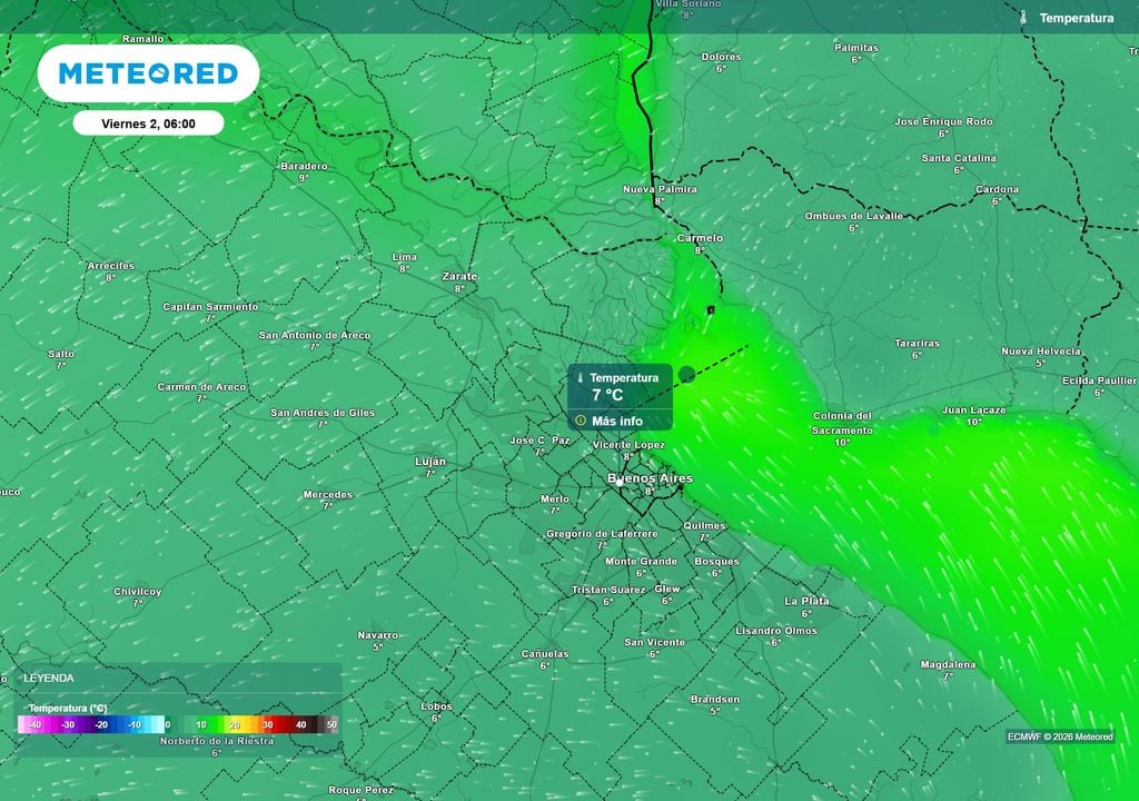 Temperatura Viernes 2 de Septiembre a las 6 h. Las mínimas podrían rondar los 7 º C el viernes 2 de Octubre.