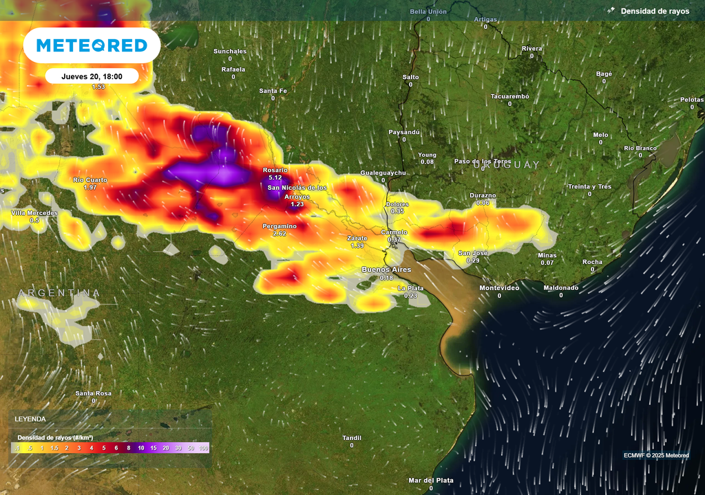 Densidad de rayos Jueves 20 de noviembre 18 h