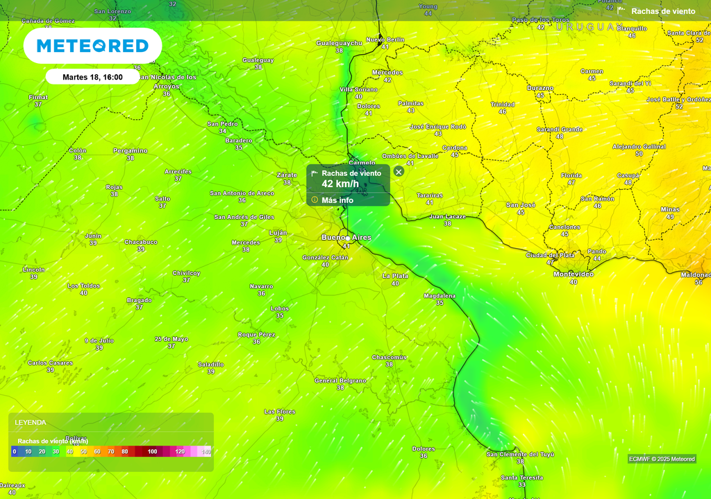 Rafagas de viento Martes 18 de noviembre 16 h