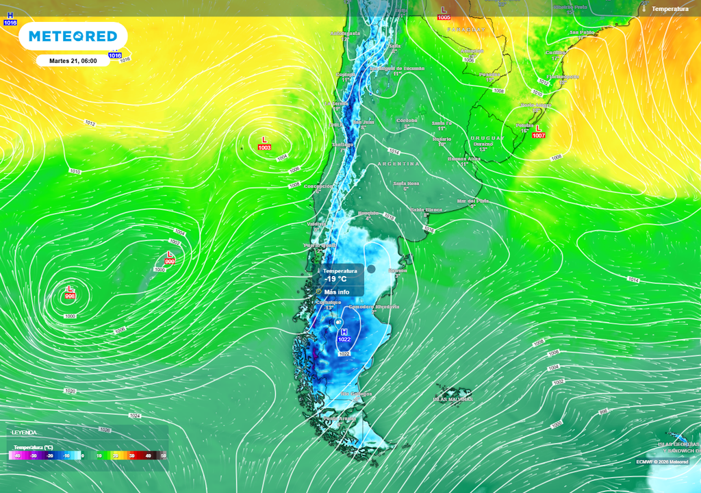Tiempo alerta pronóstico clima Argentina frío SMN Frío de caracteristicas extremas azota al sur de Patagonia actualmente.