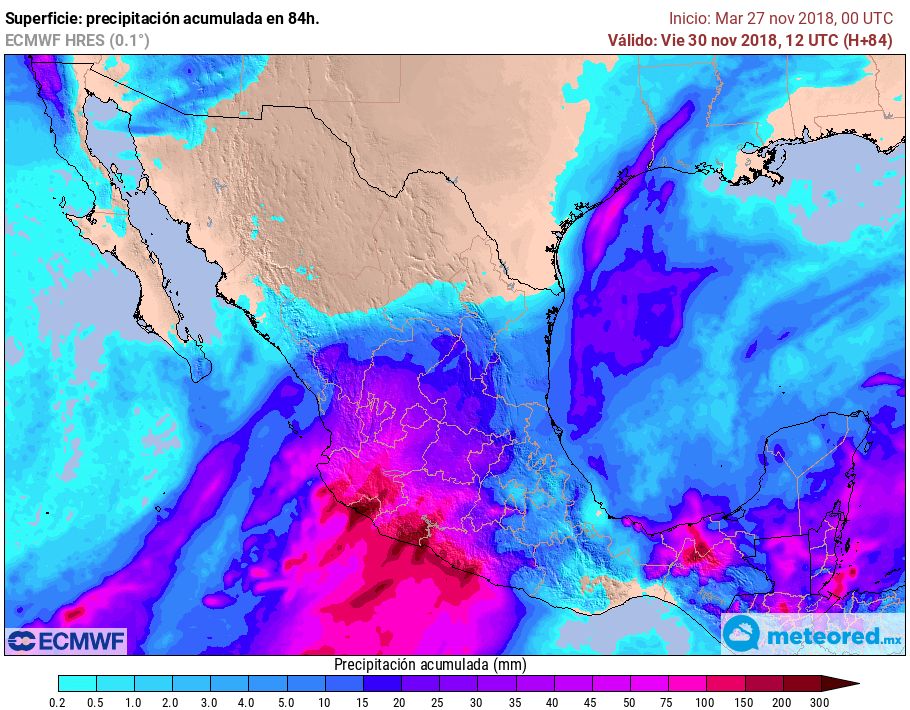 Modelo ECMWF. Precipitaciones acumuladas próximas 72 horas