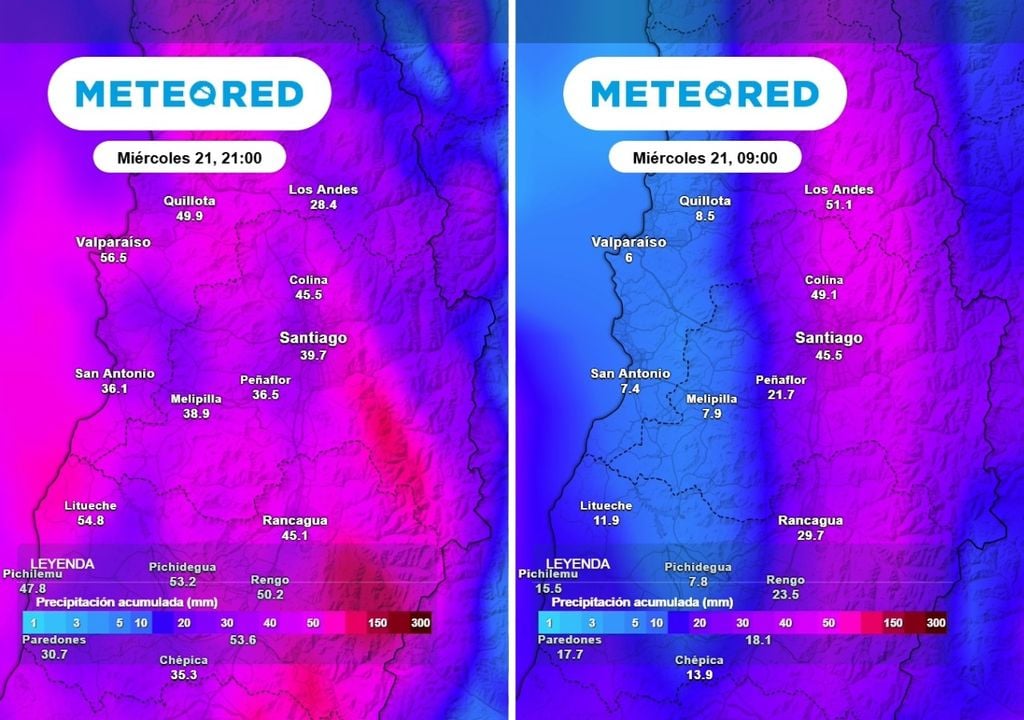Acumulados de lluvias Tanto el modelo ECMWF (imagen izquierda) como el GFS (imagen derecha) muestran montos importantes para esta época, que seguirían acumulando lluvias en un mes que ya es histórico.